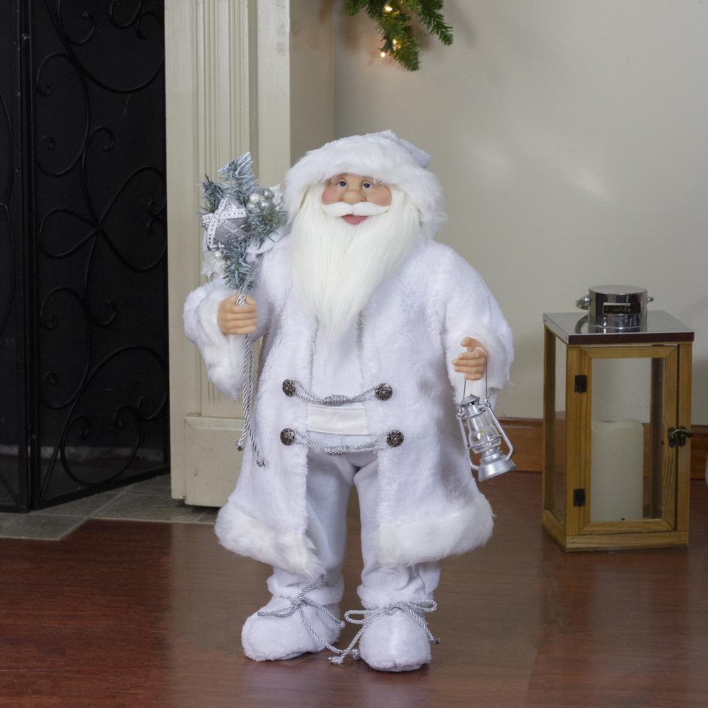 24" White Silver Santa Claus with Lantern Christmas Figure. Picture 2