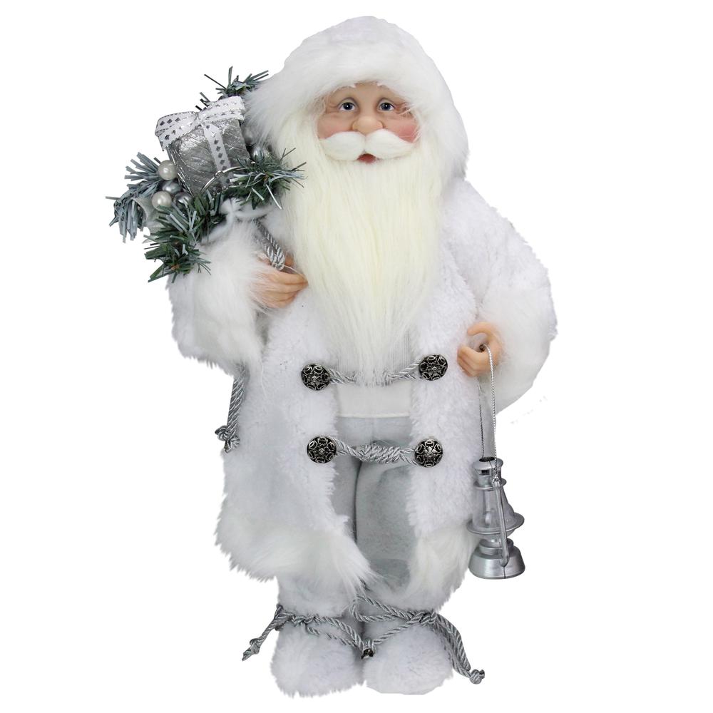 16" White Frost Standing Santa Claus Christmas Figurine with Lantern. The main picture.