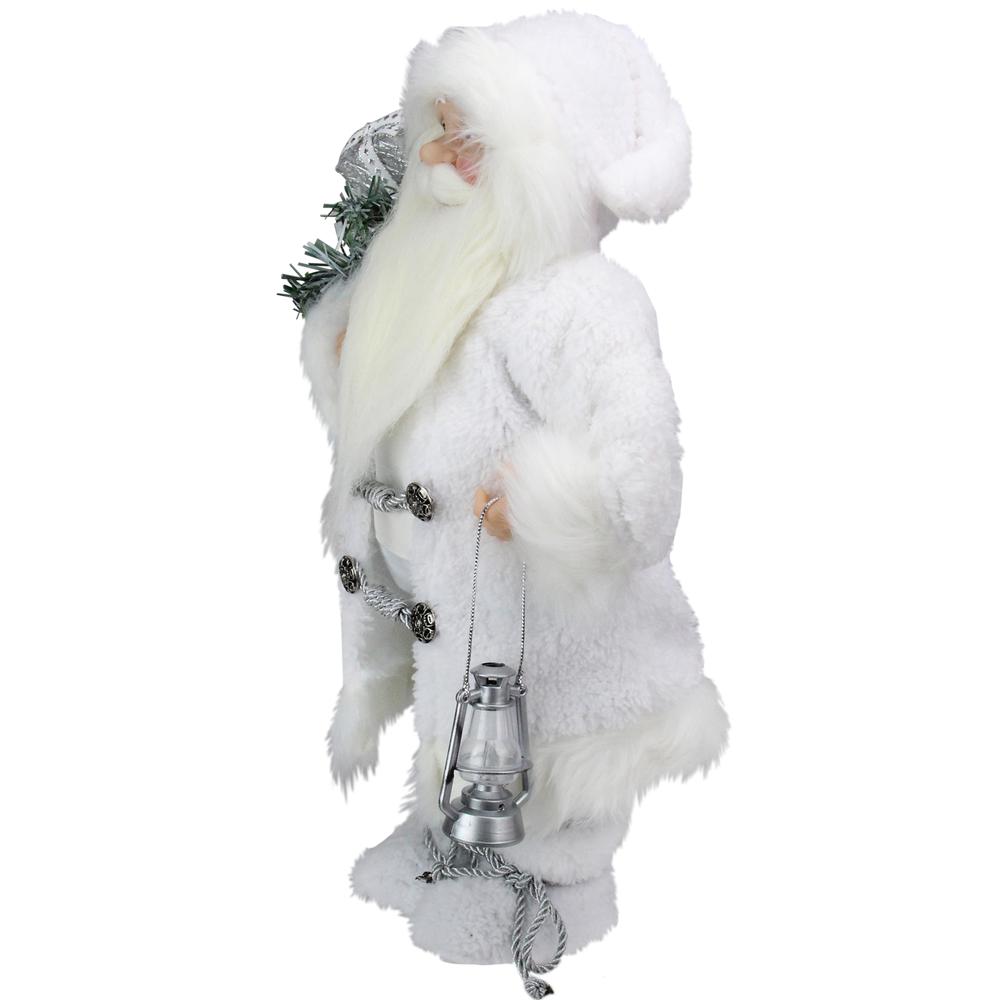 16" White Frost Standing Santa Claus Christmas Figurine with Lantern. Picture 2