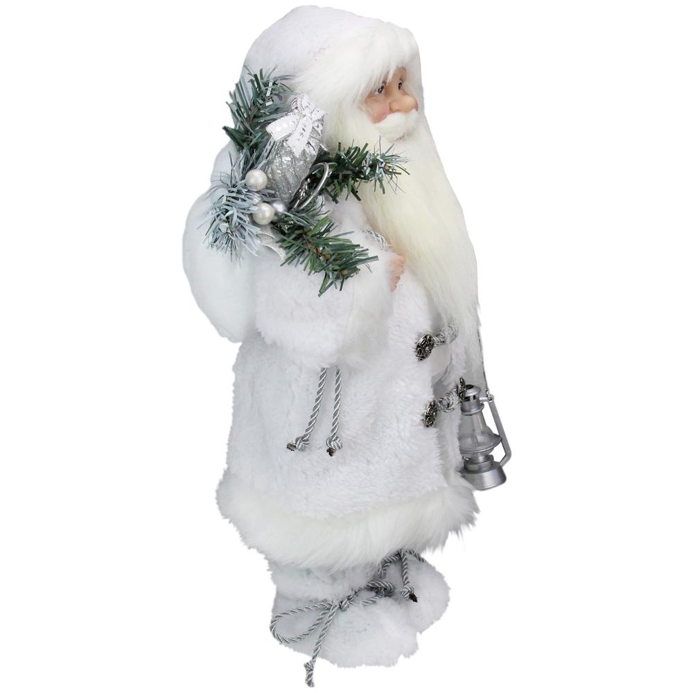 16" White Frost Standing Santa Claus Christmas Figurine with Lantern. Picture 4