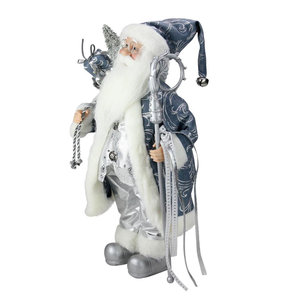 16" Ice Palace Standing Santa Claus Holding A Staff and Bag Christmas Figure. Picture 2