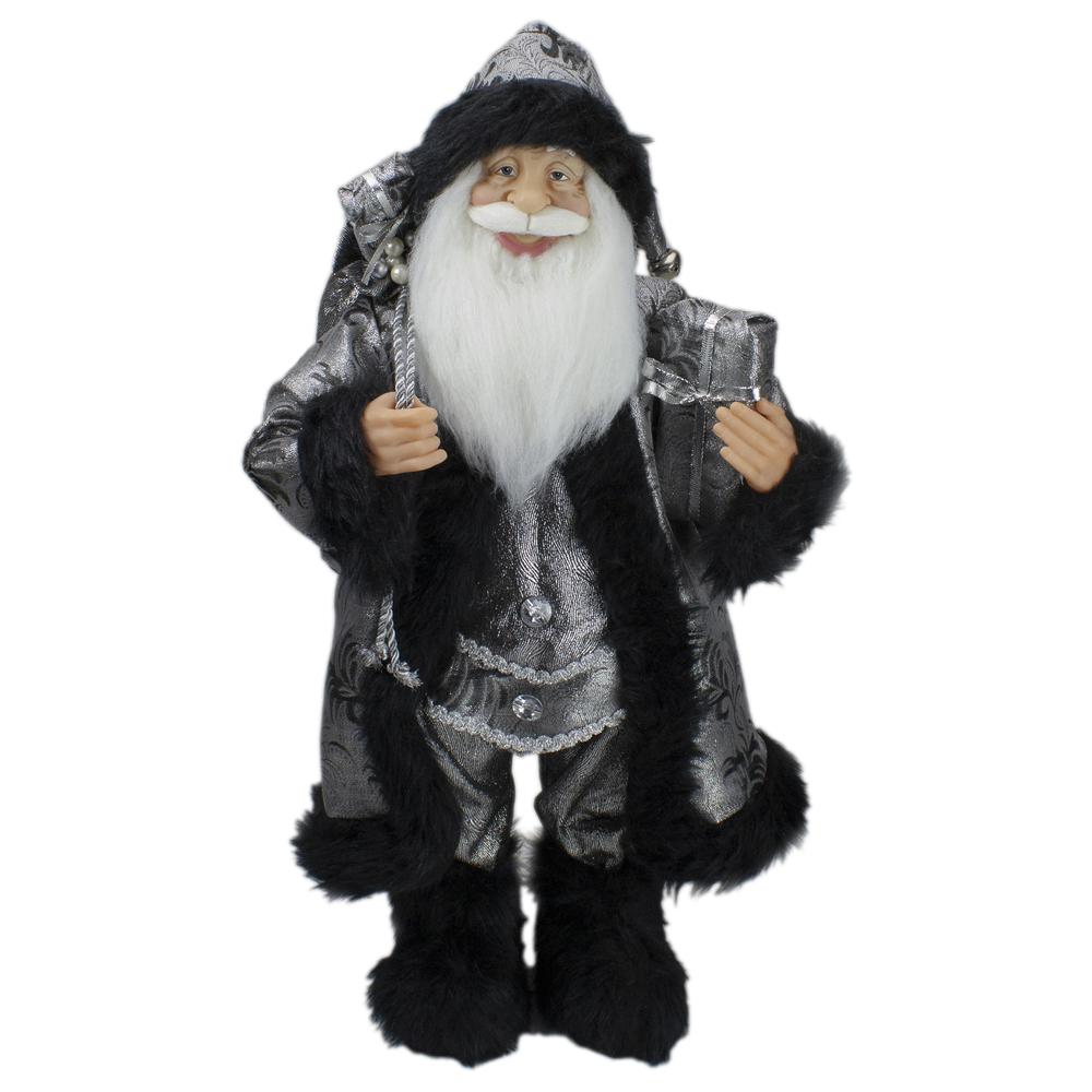 24" Silver and Black Santa Claus with Gifts Christmas Figure. Picture 1