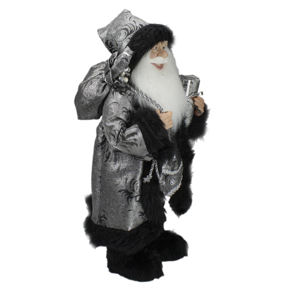 24" Silver and Black Santa Claus with Gifts Christmas Figure. Picture 4