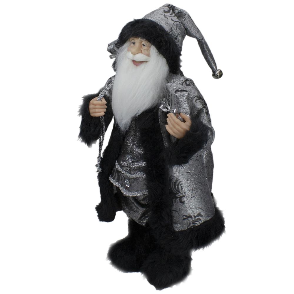 24" Silver and Black Santa Claus with Gifts Christmas Figure. Picture 3