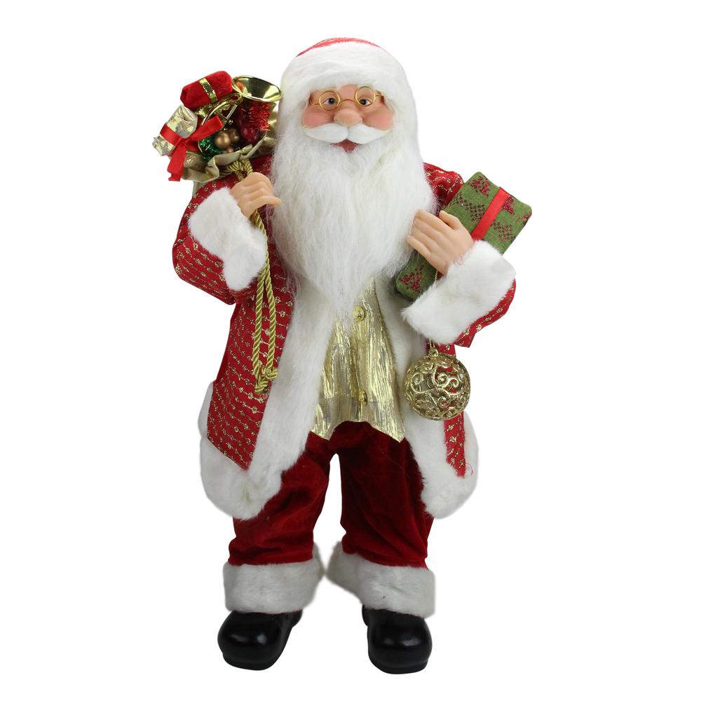24" Red and White Santa with Gift Bag and Presents Christmas Figure. Picture 1