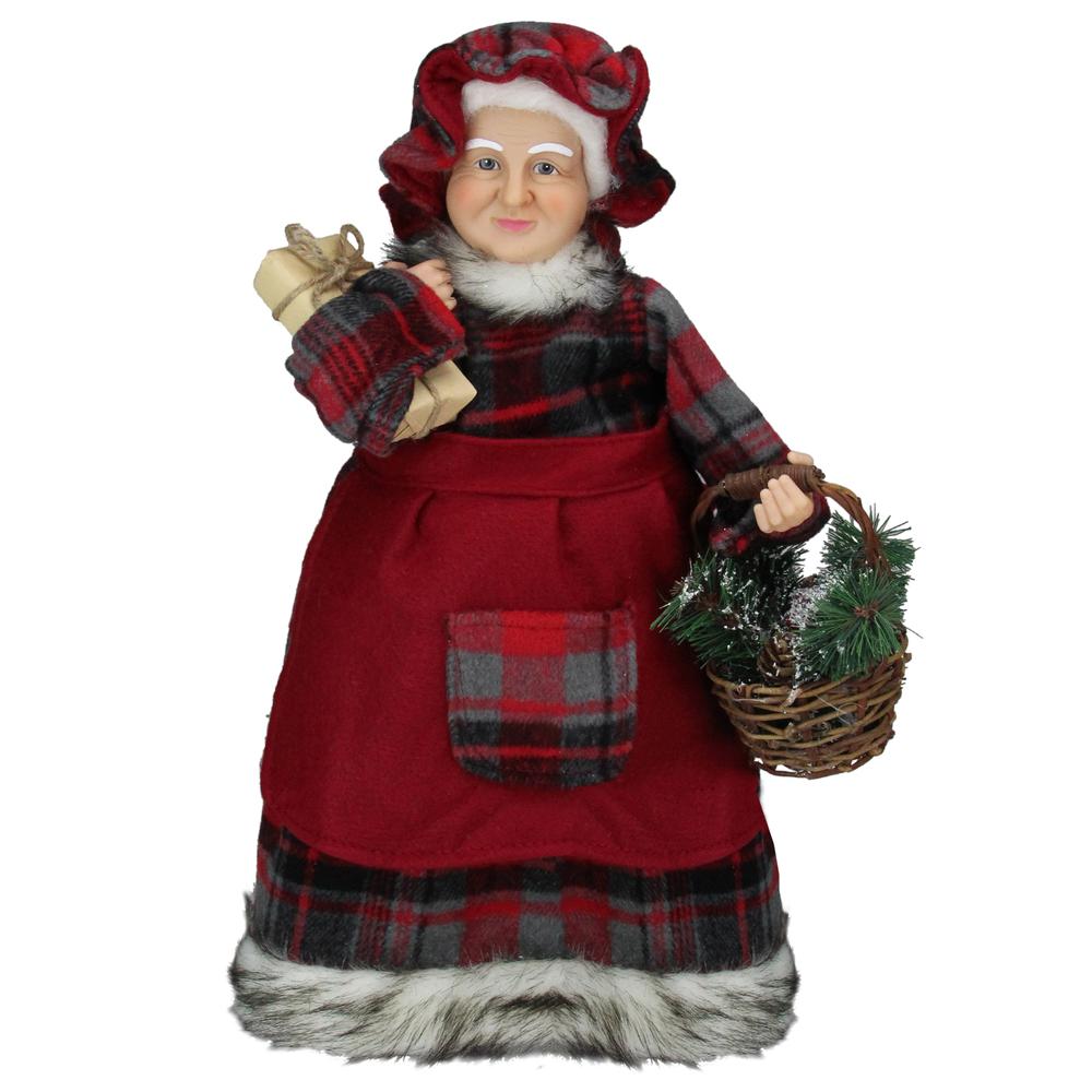 16" Country Mrs Claus with Basket and Gift Christmas Figure. Picture 1
