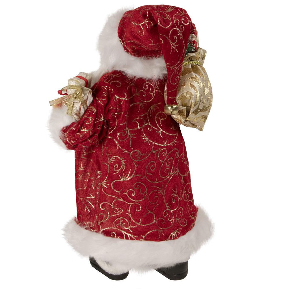 16" Red and Gold Filigree Santa Claus with Gifts Christmas Figurine. Picture 5