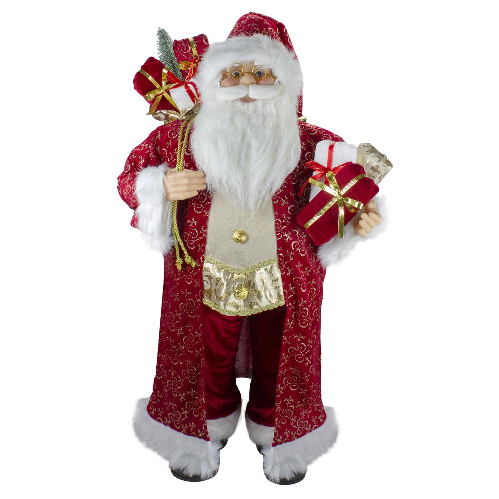 32" Red and Gold Santa Claus with Gifts Christmas Figure. Picture 1