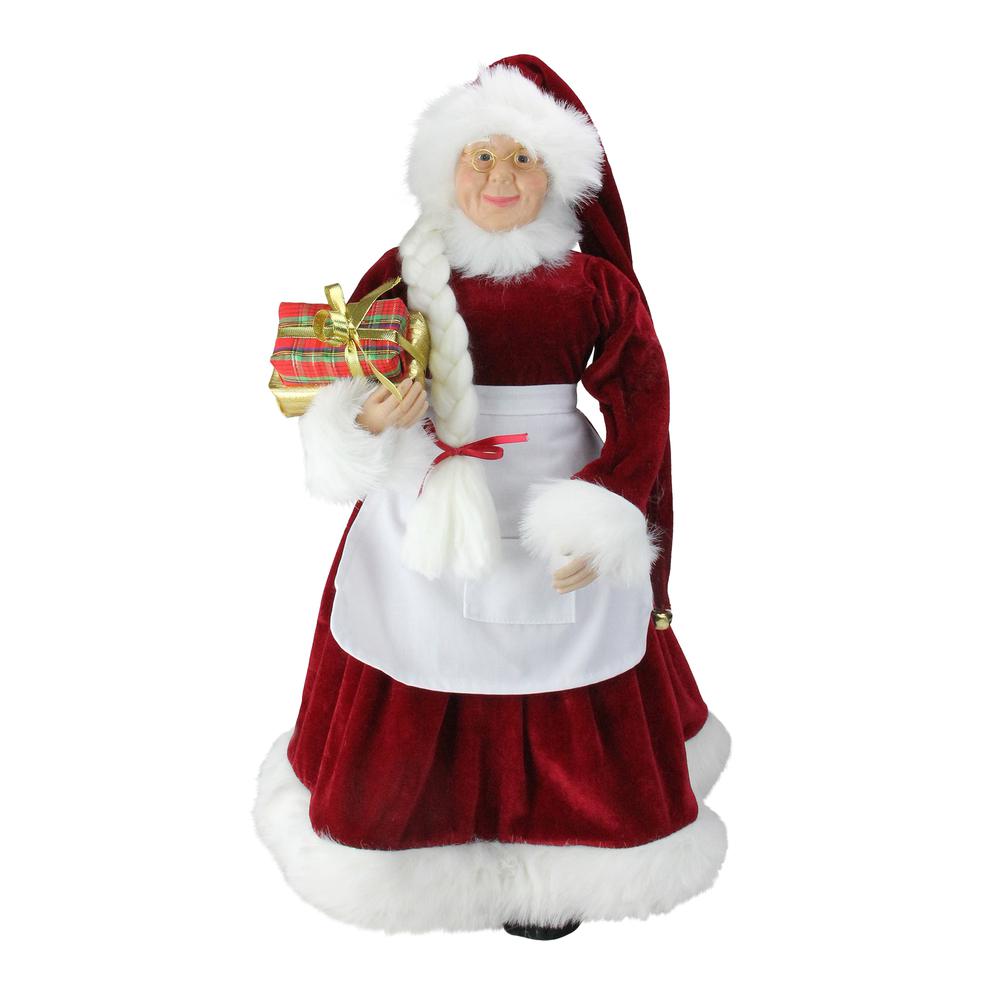 24" Traditional Mrs Claus with Braided Hair and Gifts Christmas Figure. Picture 1