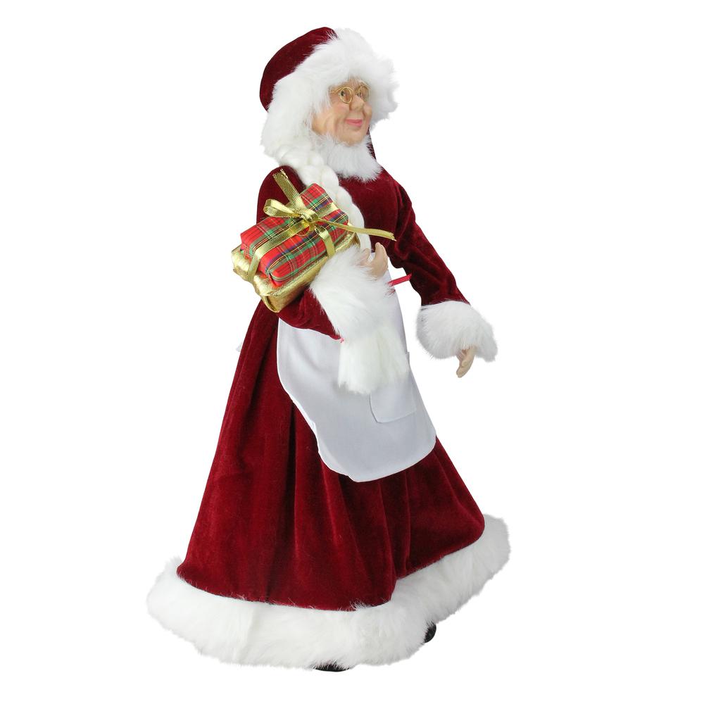 24" Traditional Mrs Claus with Braided Hair and Gifts Christmas Figure. Picture 3