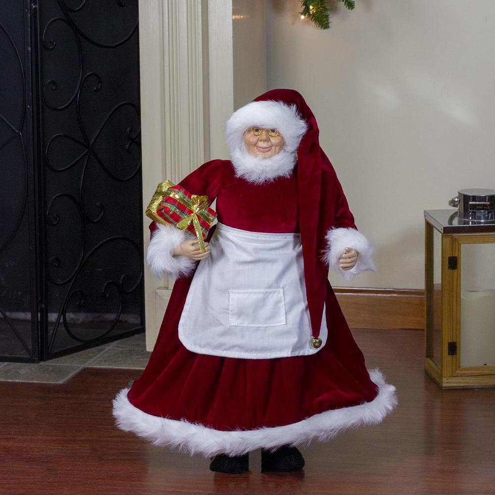 24" Traditional Mrs Claus with Braided Hair and Gifts Christmas Figure. Picture 2
