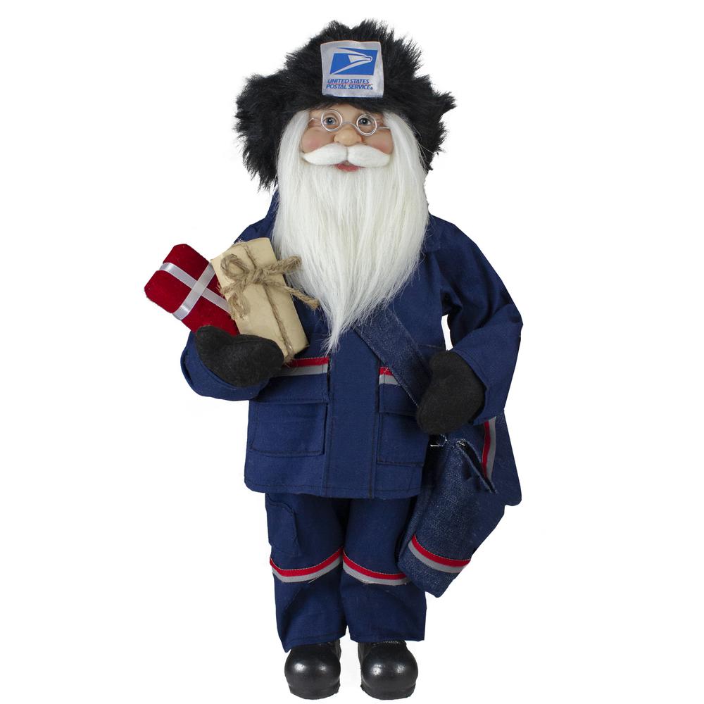 17" Blue and Red United States Postal Service Standing Santa Claus Christmas Figure. The main picture.