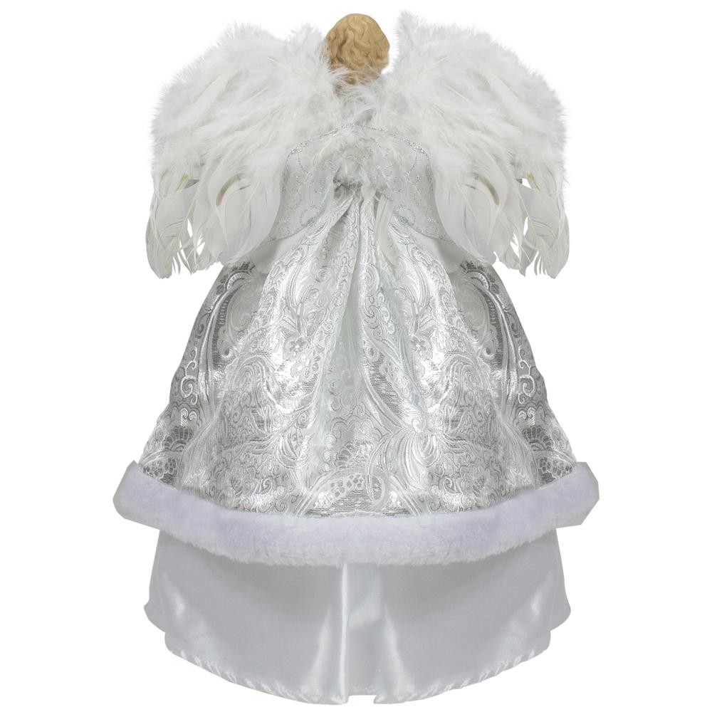 18" Blonde Angel in White and Sliver Dress with Faux Fur Trim Christmas Tree Topper. Picture 5