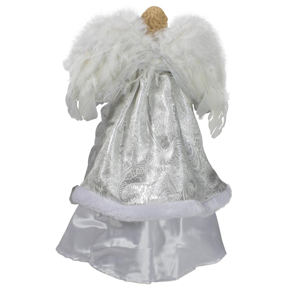 18" Lighted White and Silver Angel in a Dress Christmas Tree Topper - Warm White Lights. Picture 5