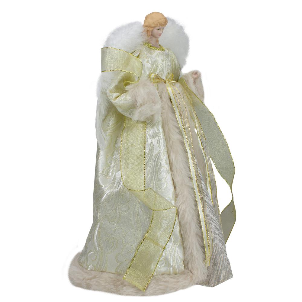 18" White and Gold Angel in a Dress Christmas Tree Topper - Warm White Lights. Picture 4