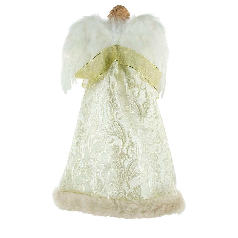 18" White and Gold Angel in a Dress Christmas Tree Topper - Warm White Lights. Picture 3
