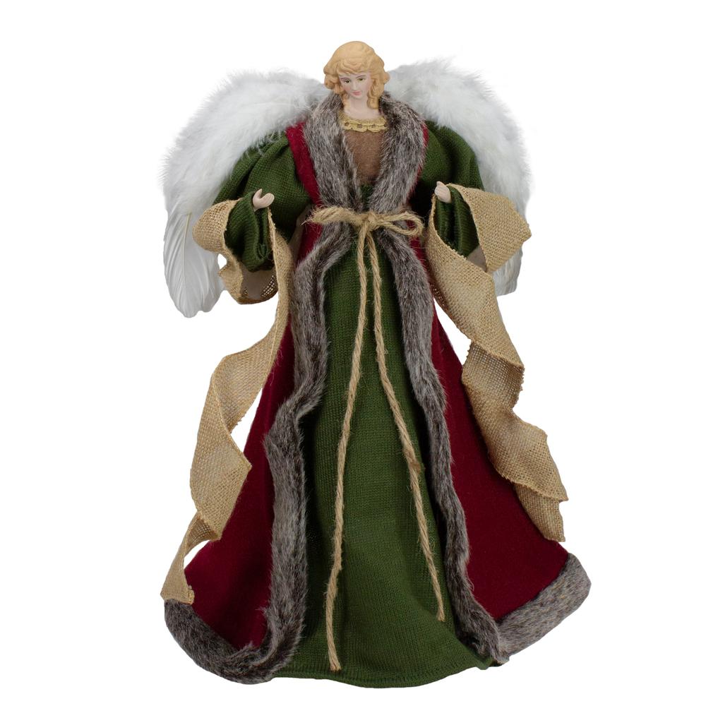 18" Green and Brown Angel in a Dress Christmas Tree Topper - Unlit. Picture 1