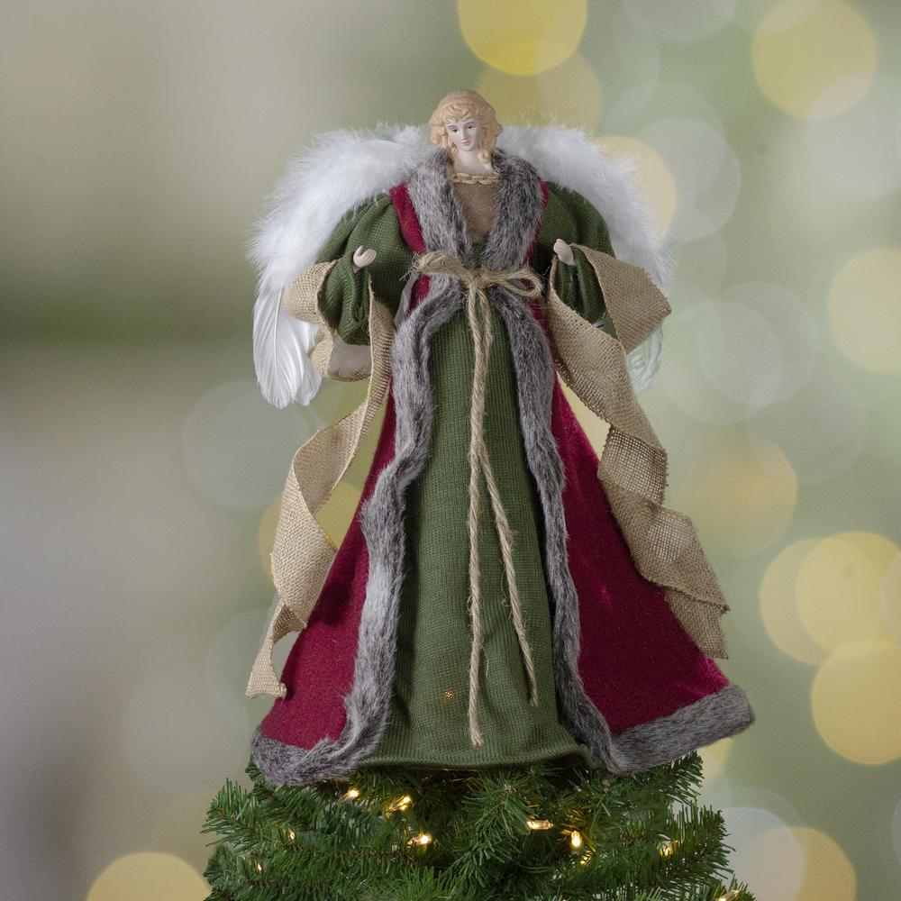 18" Green and Brown Angel in a Dress Christmas Tree Topper - Unlit. Picture 2