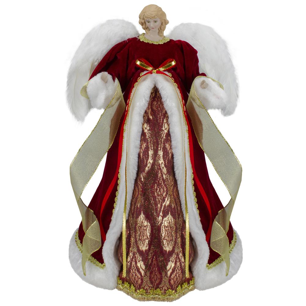 18" Red and Gold Angel in a Dress Christmas Tree Topper - Unlit. Picture 1