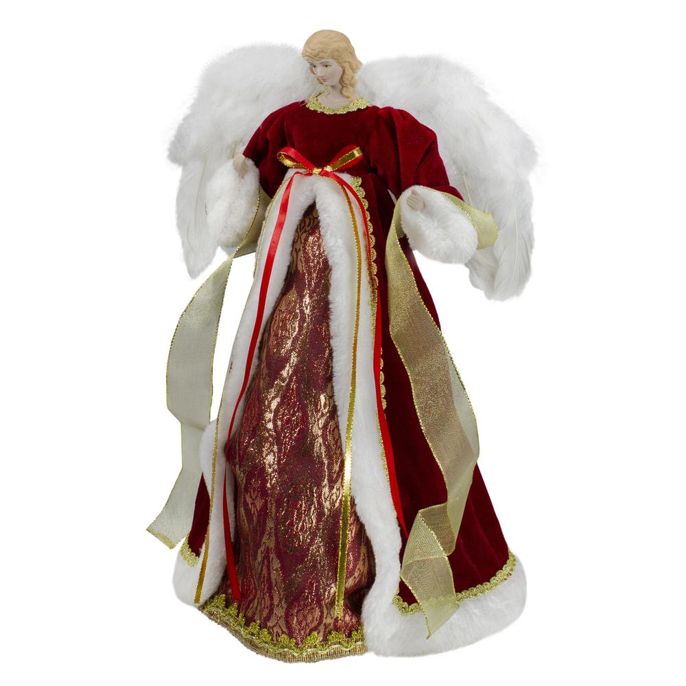 18" Red and Gold Angel in a Dress Christmas Tree Topper - Unlit. Picture 4