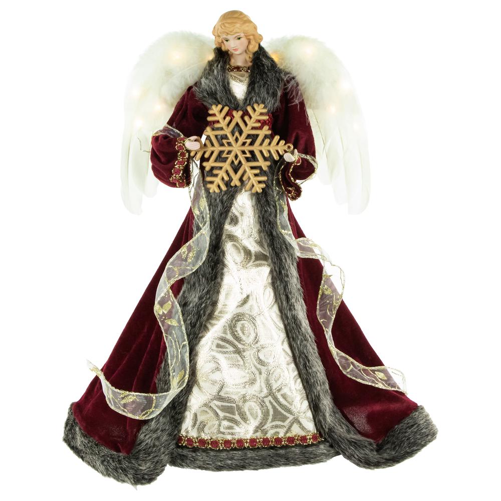 18" Lighted Red and Gold Angel in a Tree Topper - Warm White Lights. Picture 1