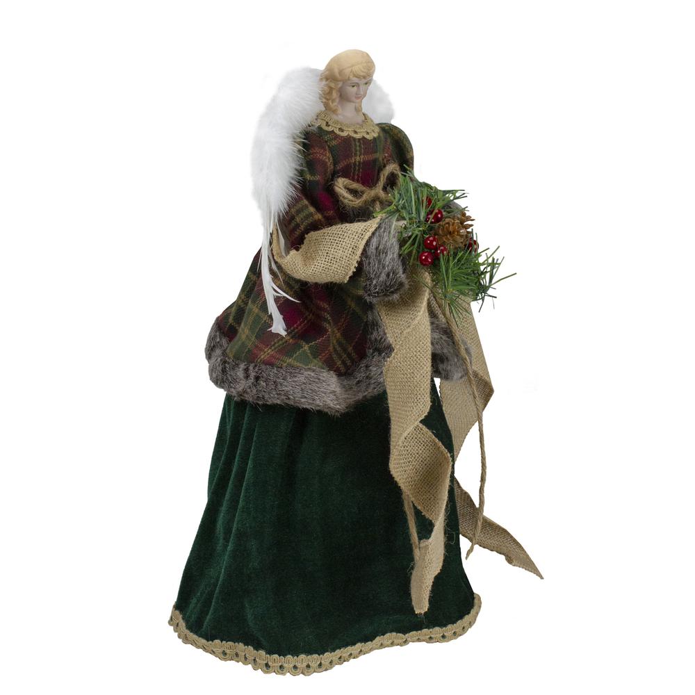 18" Red and Green Angel in a Dress Christmas Tree Topper Accented with Holly Berries - Unlit. Picture 3