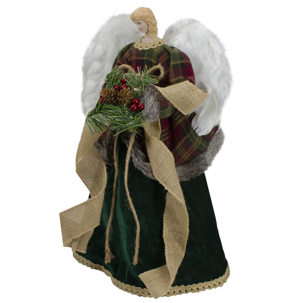 18" Red and Green Angel in a Dress Christmas Tree Topper Accented with Holly Berries - Unlit. Picture 4