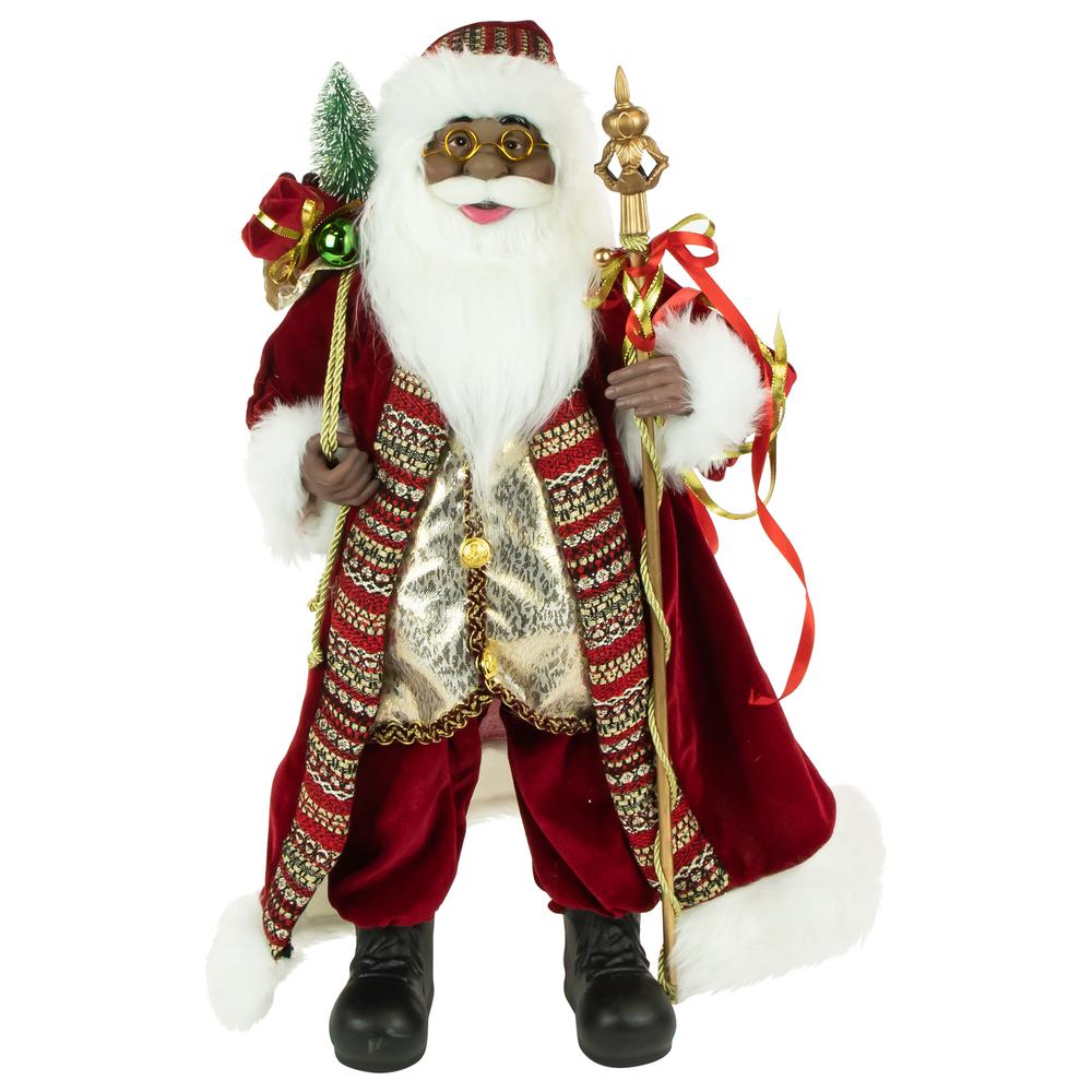 24" African American Santa Claus with Gift Bag Christmas Figure. Picture 1