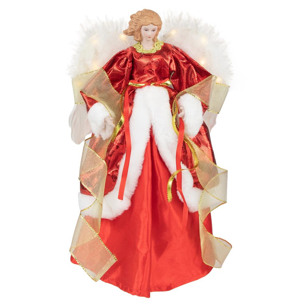 14" Red and White Angel with Lighted Wings Christmas Tree Topper. Picture 1