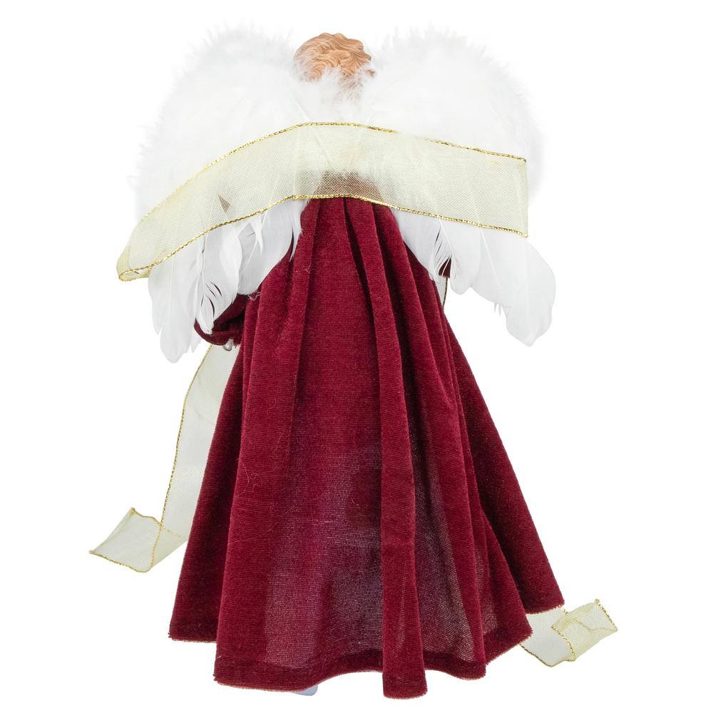 14" Burgundy and White Angel with Lighted Candle Christmas Tree Topper. Picture 4