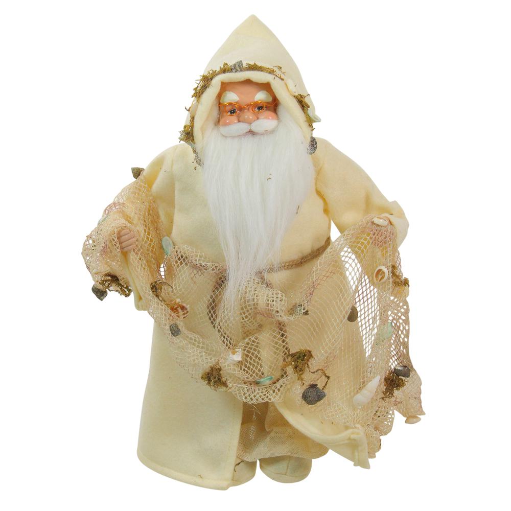 16" Nautical Santa Claus with Fishing Net Christmas Figure. Picture 1