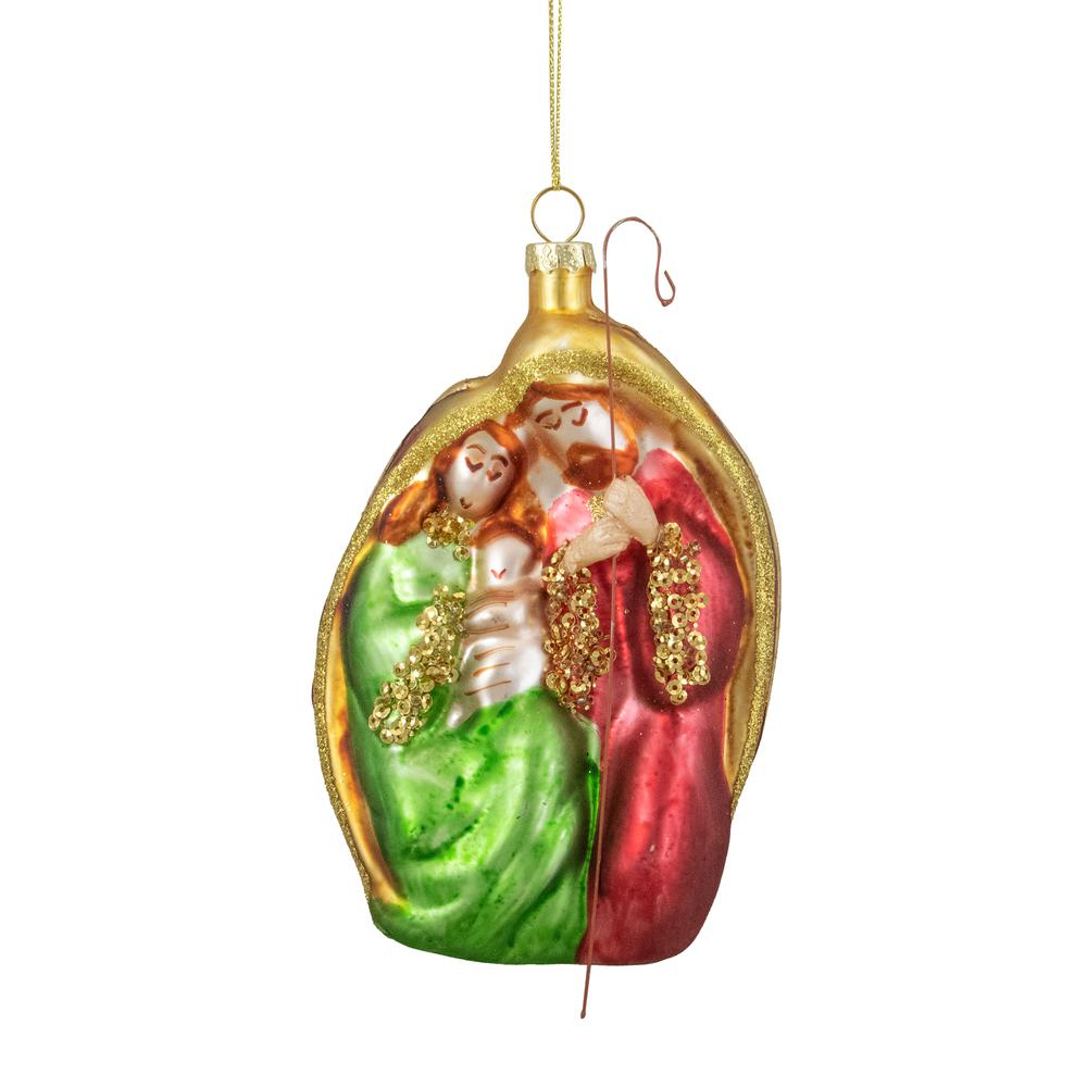 6" Religious Holy Family Glass Nativity Christmas Ornament. Picture 1