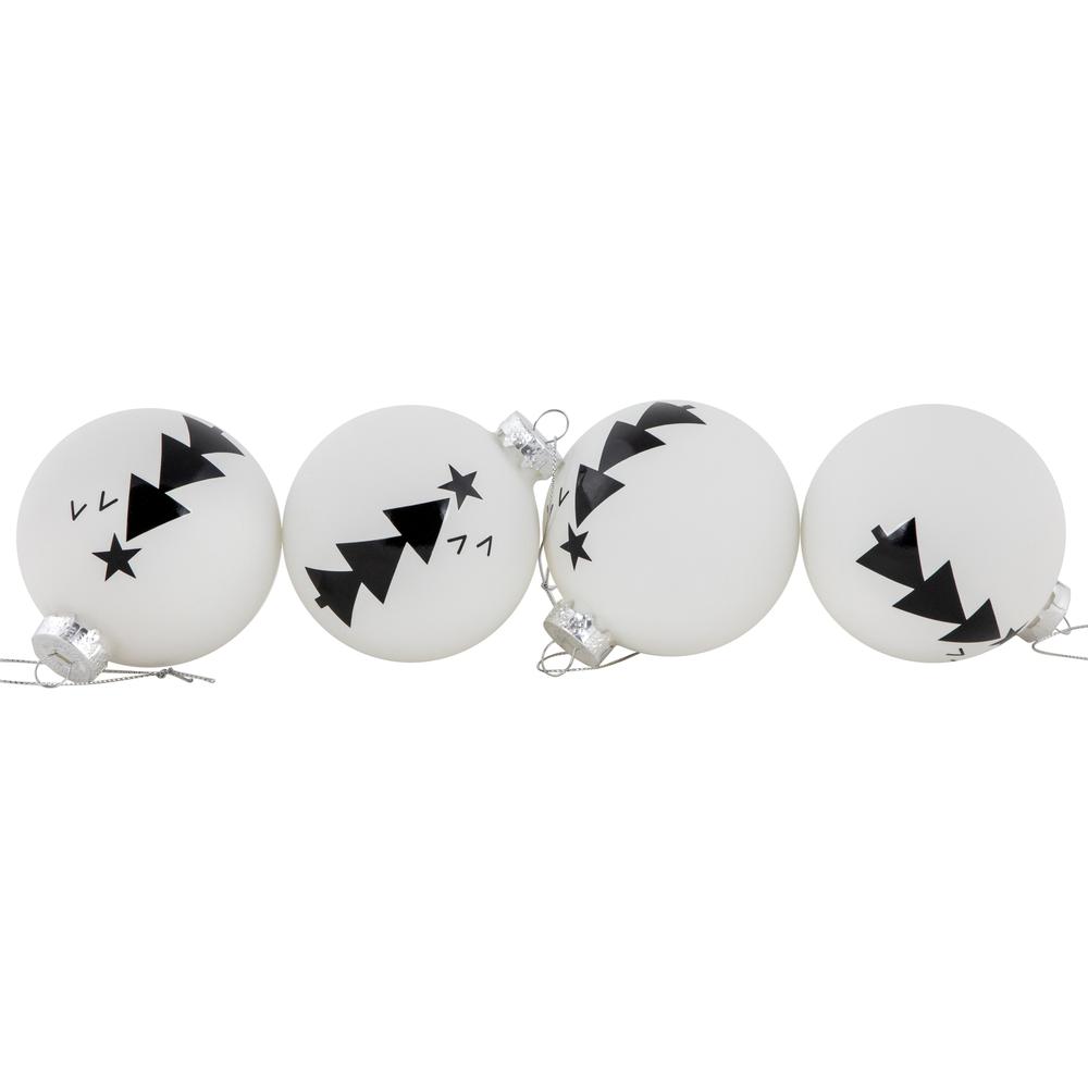 4ct White Glass Ball Ornaments with Black Christmas Trees 3". Picture 7
