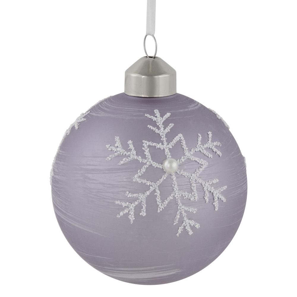 3ct Purple Glass Ball Christmas Ornaments with Snowflakes 3" (80mm). Picture 3
