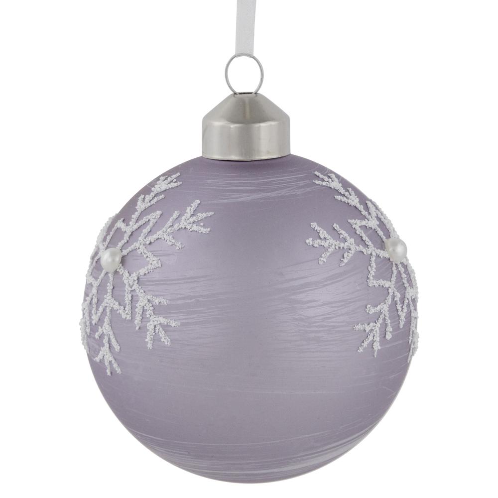 3ct Purple Glass Ball Christmas Ornaments with Snowflakes 3" (80mm). Picture 4
