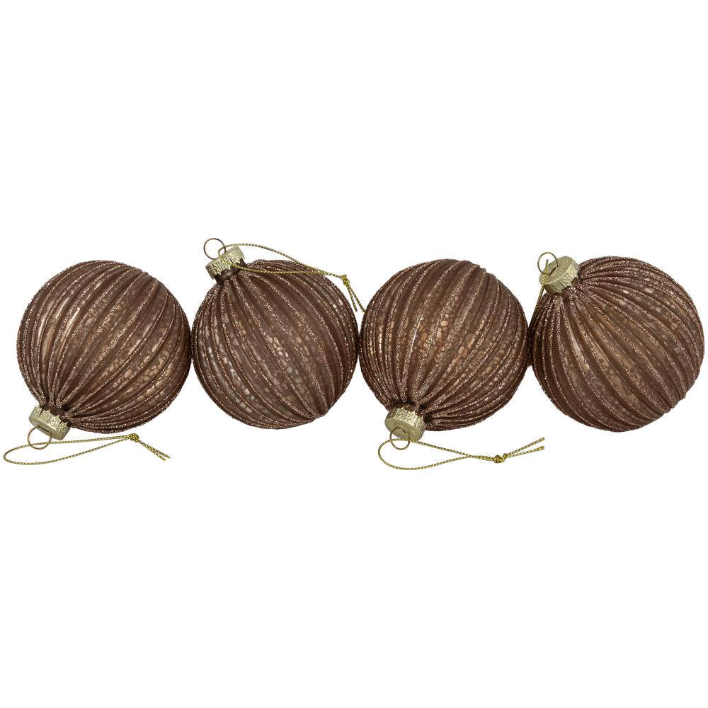4ct Champagne and Chocolate Glittered Glass Ball Christmas Ornaments 3" (80mm). Picture 3