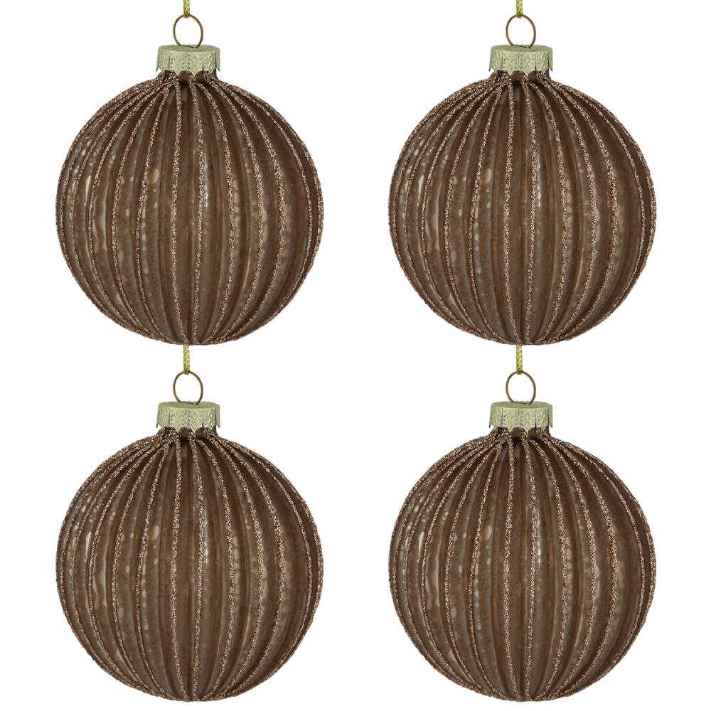 4ct Champagne and Chocolate Glittered Glass Ball Christmas Ornaments 3" (80mm). Picture 4