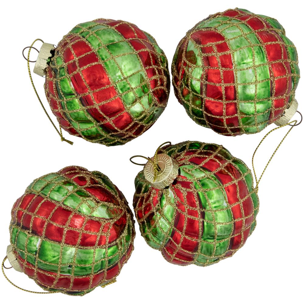 4ct Red and Gold Basket Weave Christmas Glass Ball Ornaments 3". Picture 4