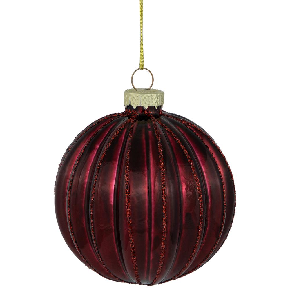 4ct Shiny Maroon Glass Ball Christmas Ornaments 3" (80mm). Picture 1