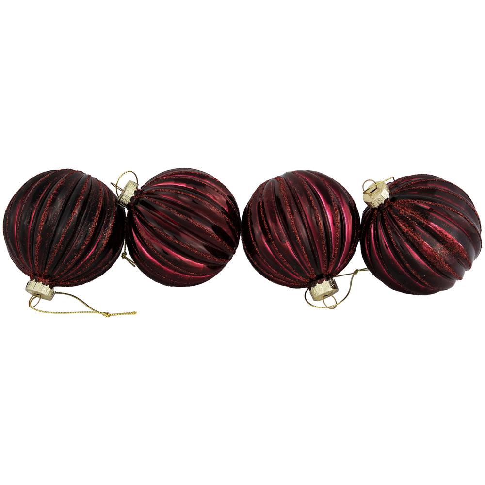 4ct Shiny Maroon Glass Ball Christmas Ornaments 3" (80mm). Picture 3