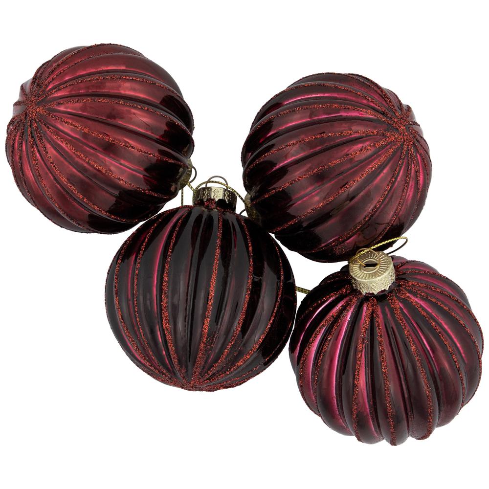 4ct Shiny Maroon Glass Ball Christmas Ornaments 3" (80mm). Picture 4