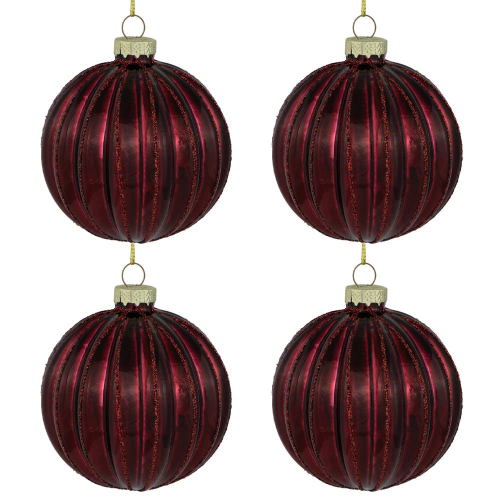 4ct Shiny Maroon Glass Ball Christmas Ornaments 3" (80mm). Picture 5