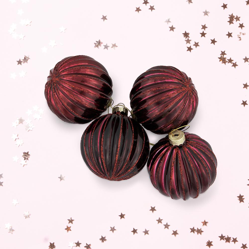 4ct Shiny Maroon Glass Ball Christmas Ornaments 3" (80mm). Picture 2