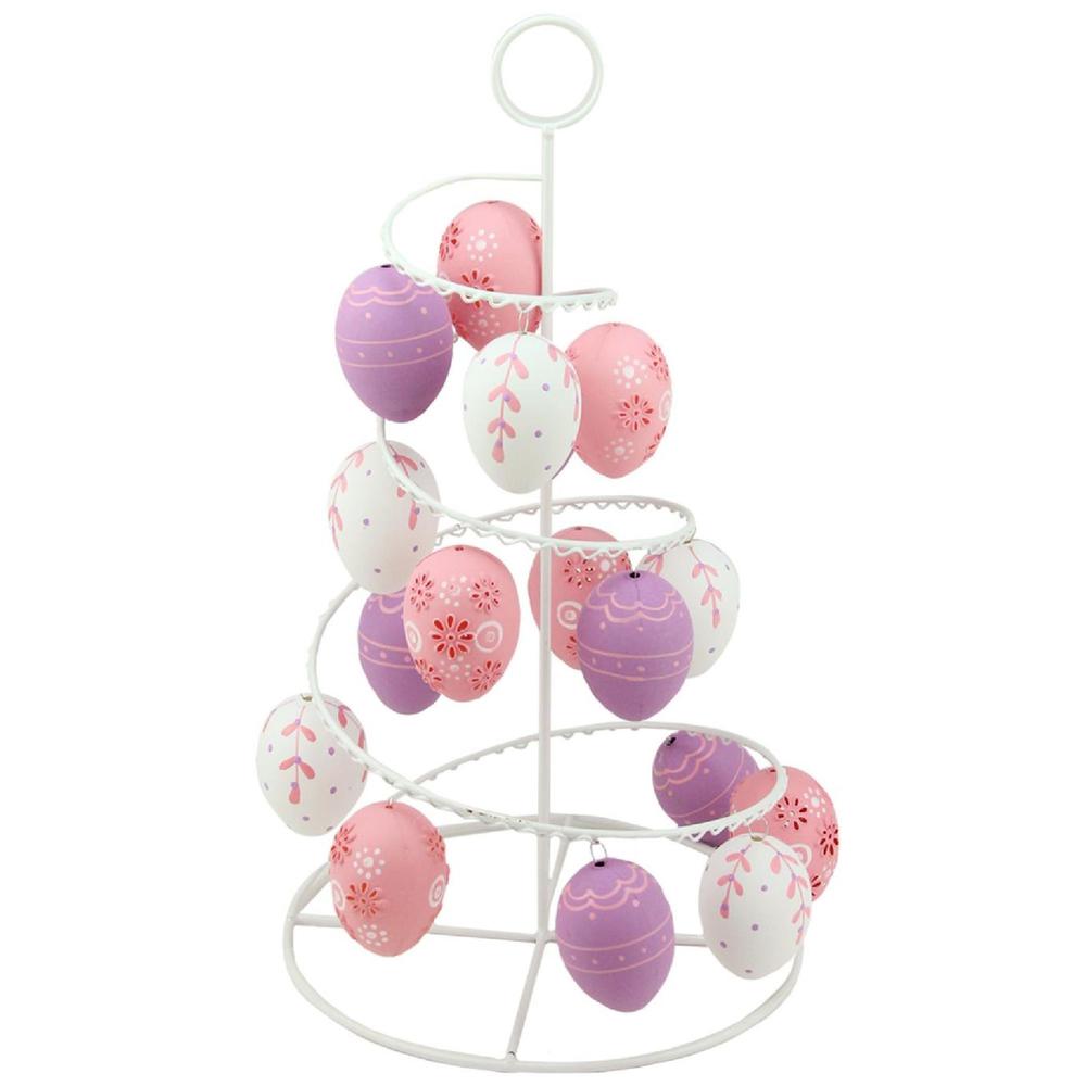 14.25" White and Purple Floral Cut Out Easter Egg Tree. Picture 2