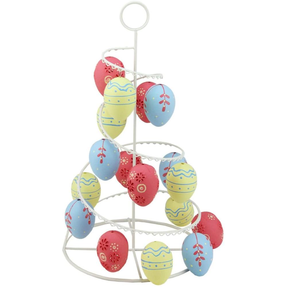 14.25" White and Pink Floral Cut Out Easter Egg Tree Tabletop Decor. Picture 2