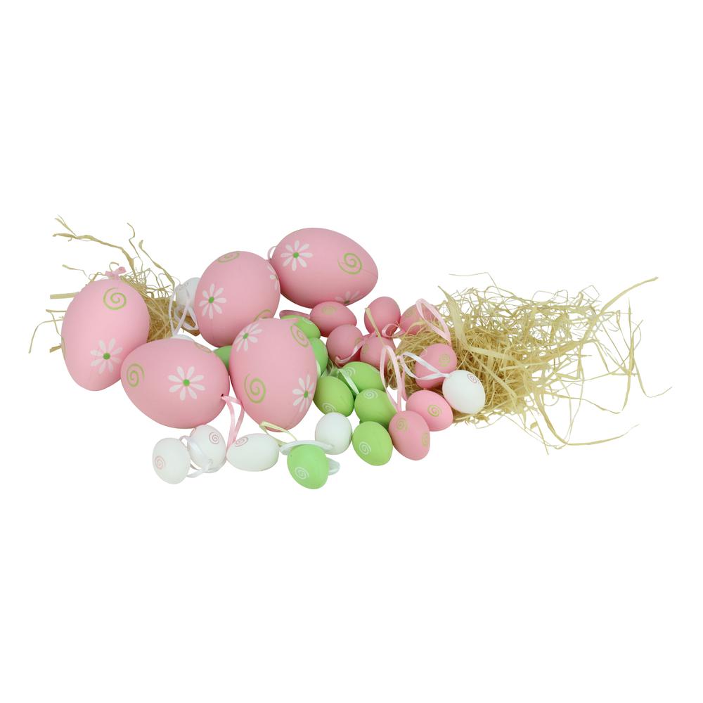Club Pack of 29 Pastel Pink and White Painted Floral Egg Ornaments 3.25". Picture 1