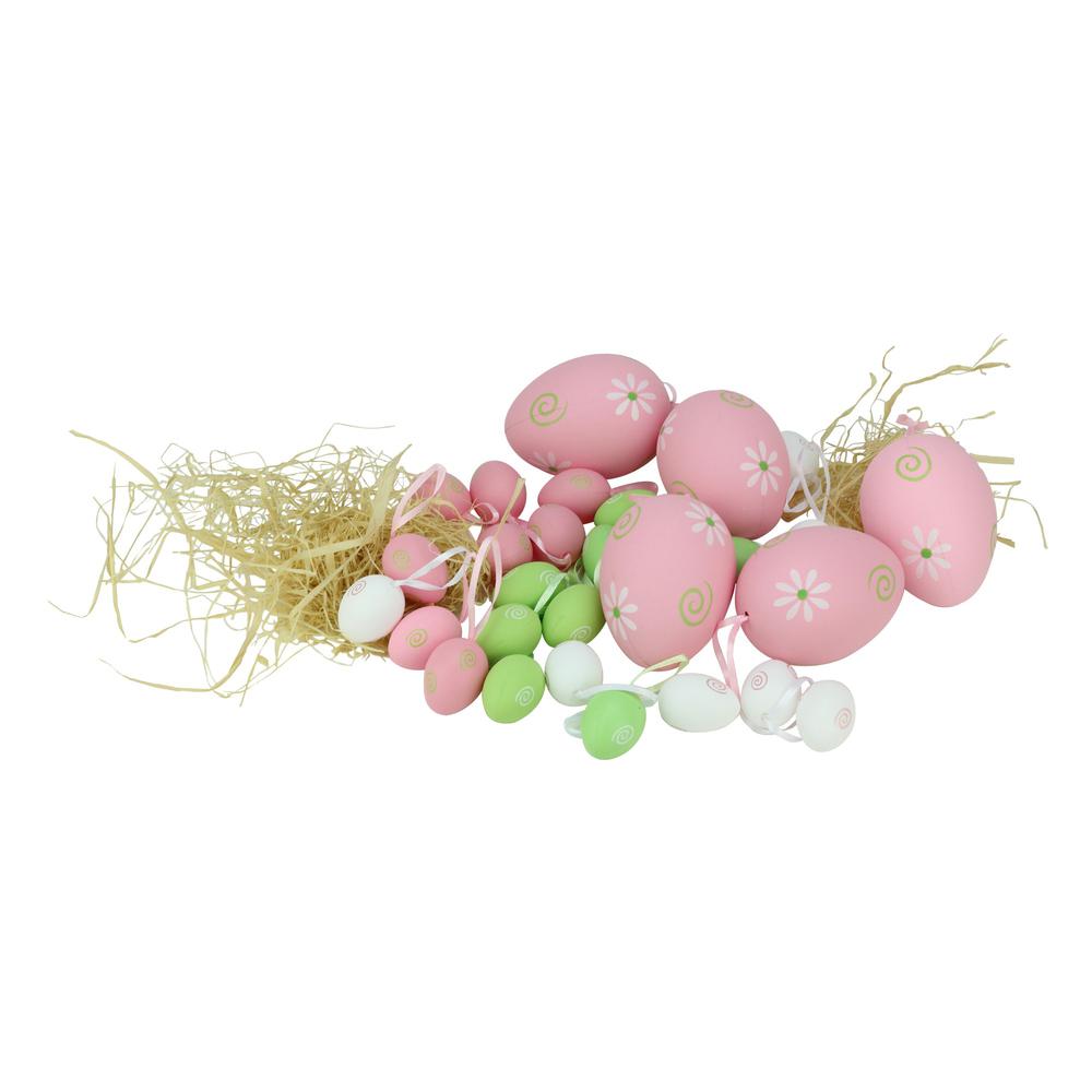 Club Pack of 29 Pastel Pink and White Painted Floral Egg Ornaments 3.25". Picture 3