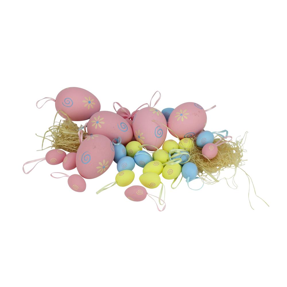Set of 29 Pastel Pink and Yellow Spring Easter Egg Ornaments 3.25". Picture 1