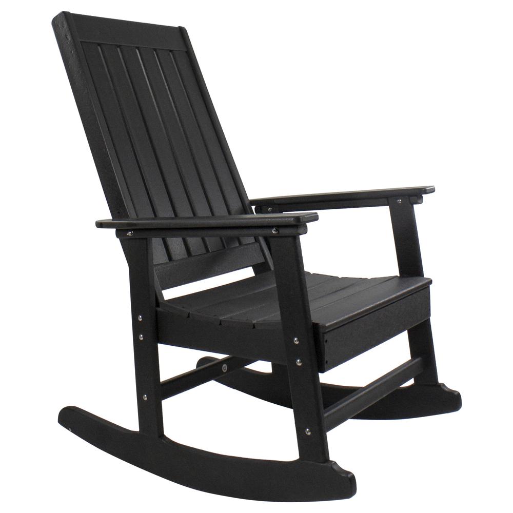 All Weather Recycled Plastic Outdoor Rocking Chair  Black. Picture 4