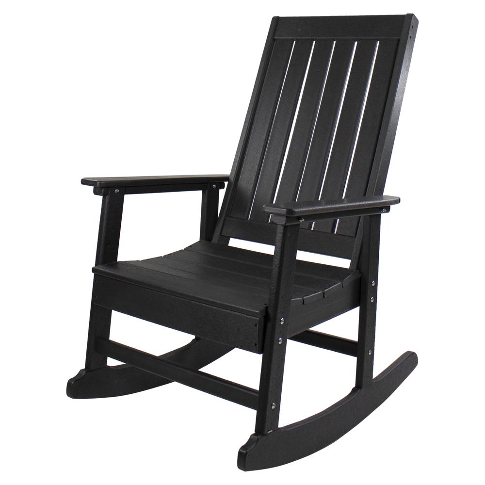 All Weather Recycled Plastic Outdoor Rocking Chair  Black. Picture 1